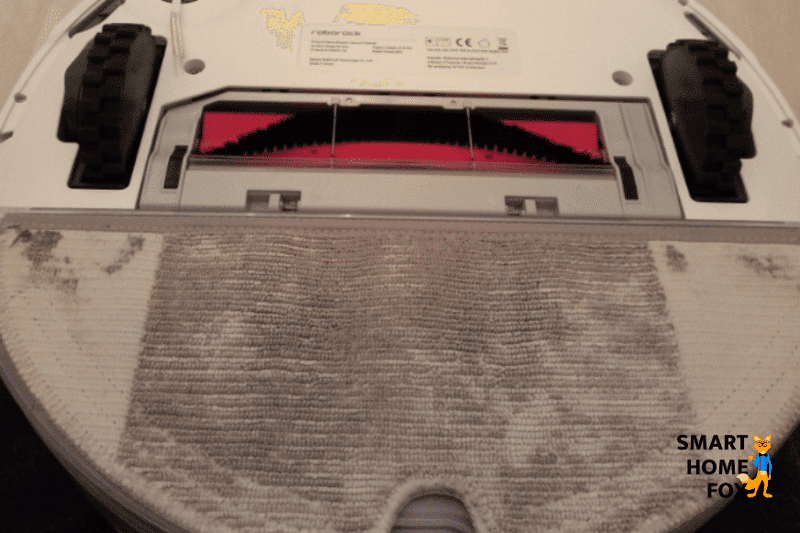 A robotic vacuum with mop from below